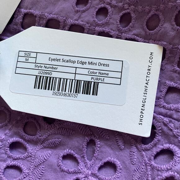 English Factory Scallop Edge Mini Dress Sz S Lavender Purple Puffy Sleeves NWT - Picture 14 of 16